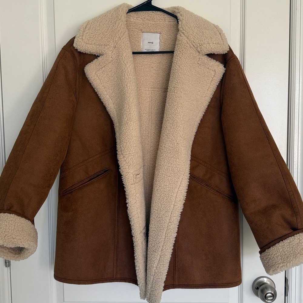 MANGO Oversized Cognag Tan Shearling Jacket Coat Size XS - Small Oversized - Picture 7 of 16